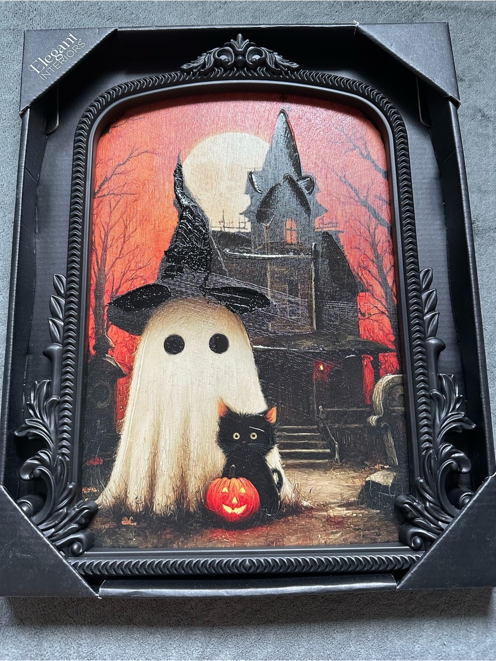 Halloween Ghost & Black Cat Wall Art - Orange